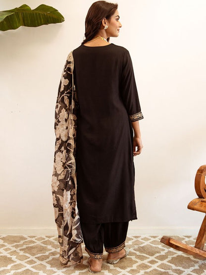 Women's Ethnic Motifs Embroidered Regular Thread Work Kurta with Salwar & Dupatta
