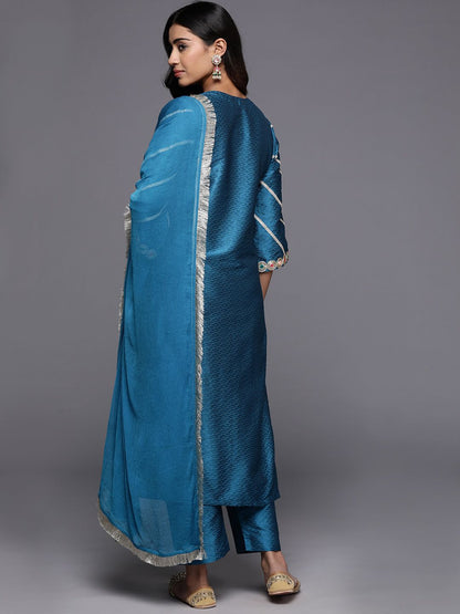 Dhiyona VA Women'sEthnic Motifs Embroidered Regular Sequinned Kurta with Trousers & Dupatta
