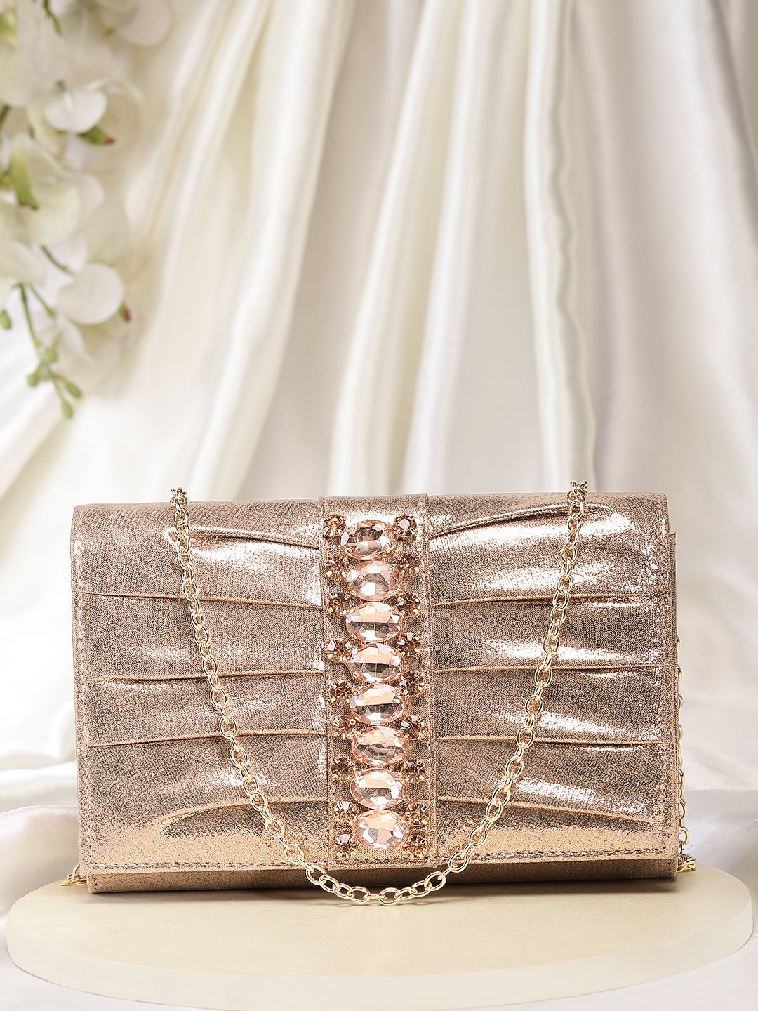 Dhiyona NR Rose Gold Embellished Embroidered Purse Clutch