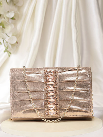 Dhiyona NR Rose Gold Embellished Embroidered Purse Clutch