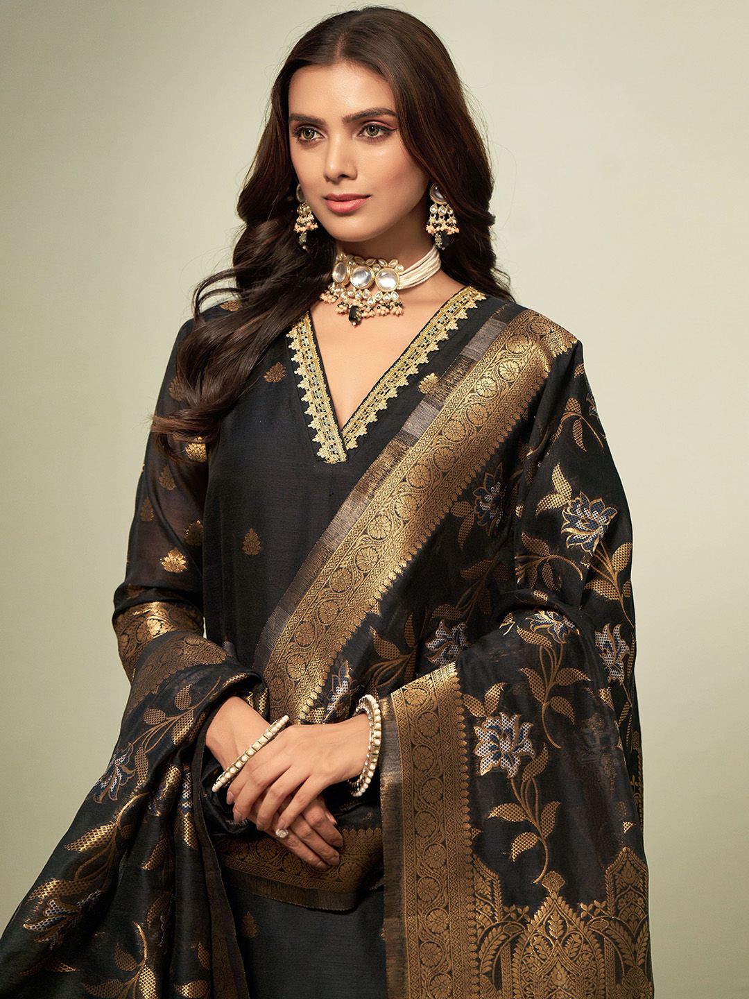 Dhiyona SN Women's Woven-Designed Straight Kurta With Trouser & Dupatta Set
