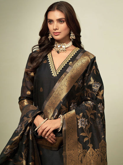 Dhiyona SN Women's Woven-Designed Straight Kurta With Trouser & Dupatta Set