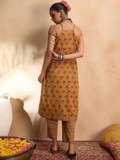 Dhiyona IE Floral Printed Pure Cotton Straight Kurta with Trousers