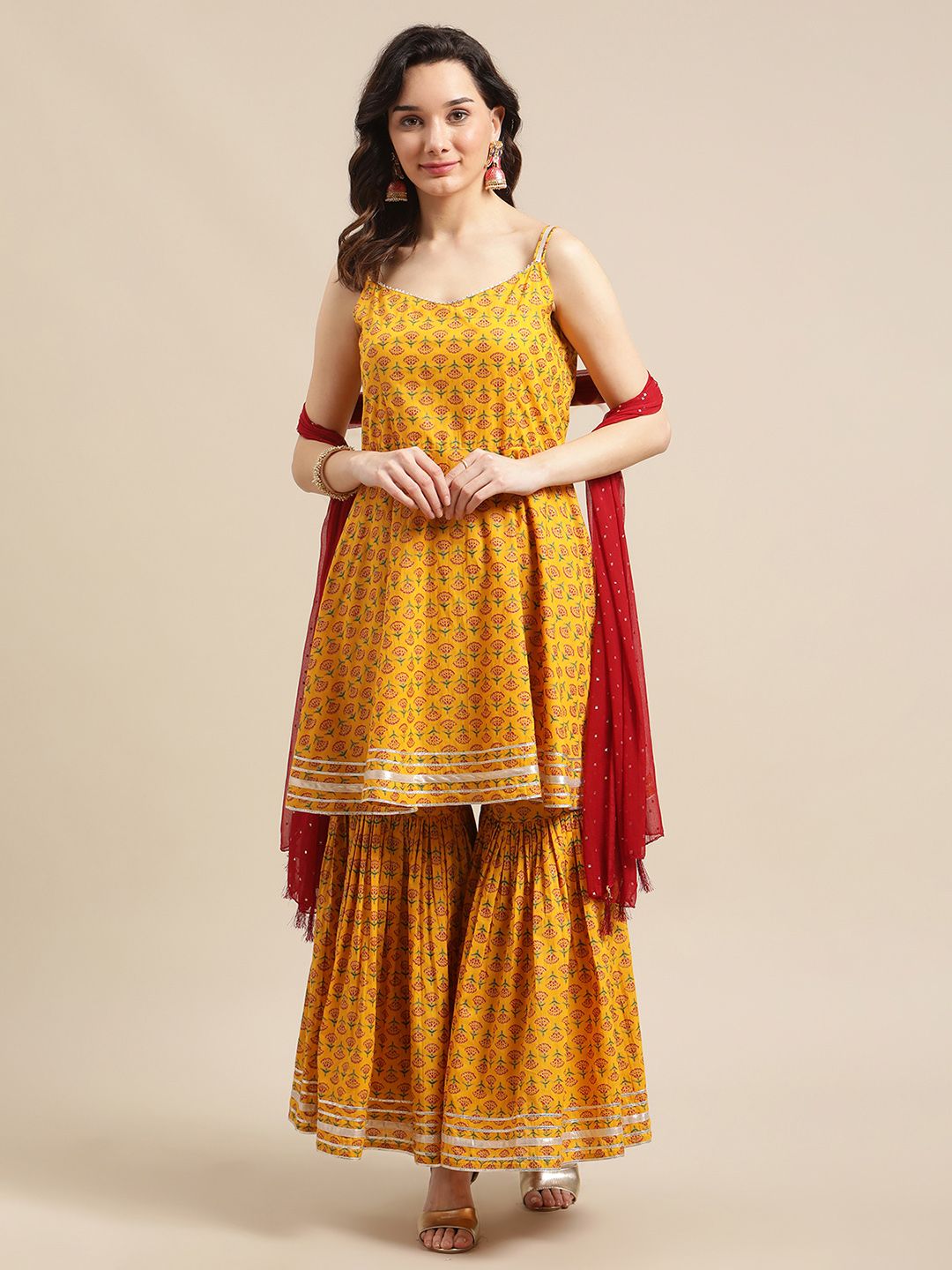 Dhiyona VA Women'sFloral Pure Cotton Short Kurti with Sharara