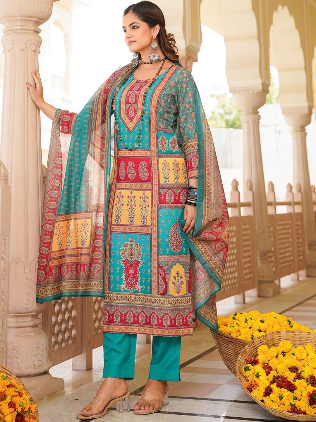 Dhiyona KL Women Ethnic Motifs Printed Kurta with Trousers & With Dupatta