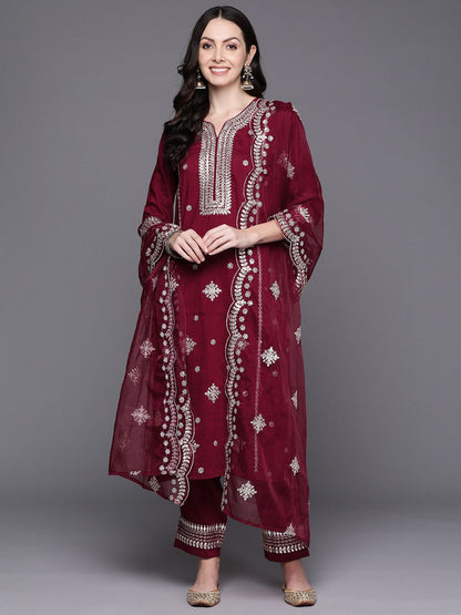 Dhiyona IE Women Ethnic Motifs Embroidered Kurta with Trousers & Dupatta