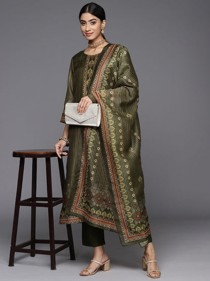 Dhiyona VA Women's Ethnic Motifs Printed Chanderi Silk Kurta with Trousers & With Dupatta
