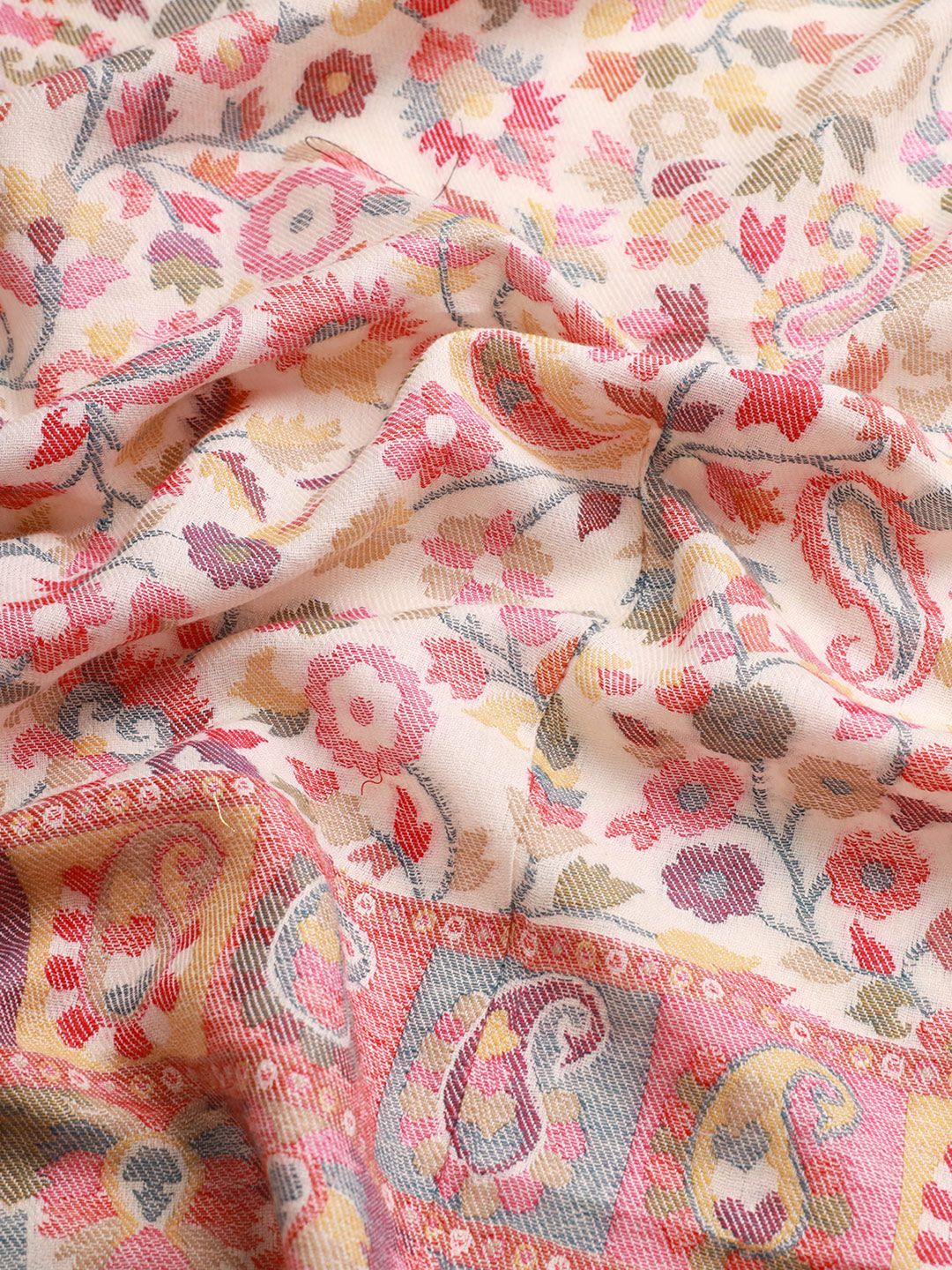 Dhiyona PA Women White & Pink Woven-Design Shawl