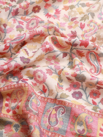 Dhiyona PA Women White & Pink Woven-Design Shawl