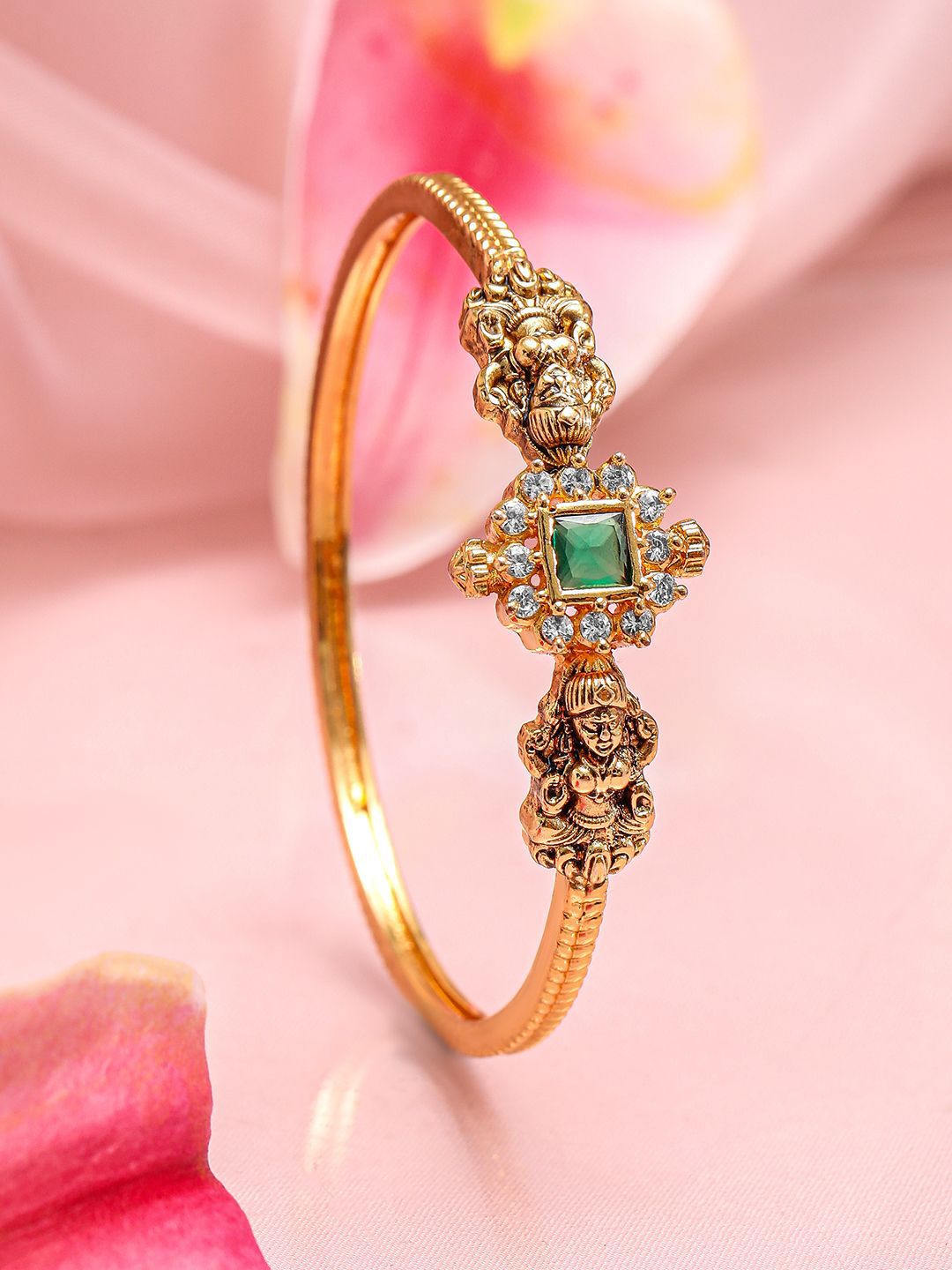 Dhiyona RJ Women's 22K Gold-Plated Emerald Green & White Cubic Zirconia Studded Traditional Bracelet