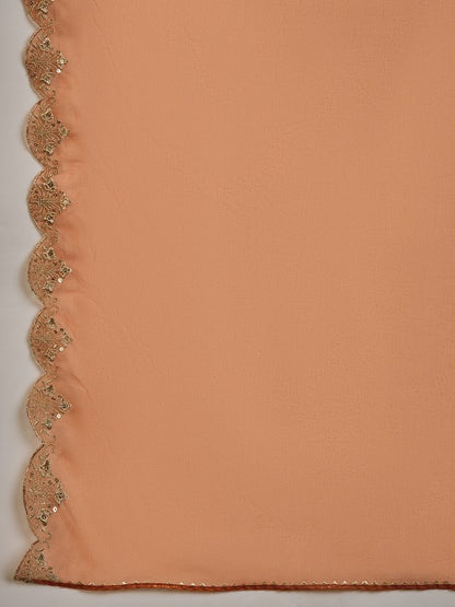 Women's Embroidered Boat-Neck Kurta With Trousers & Dupatta