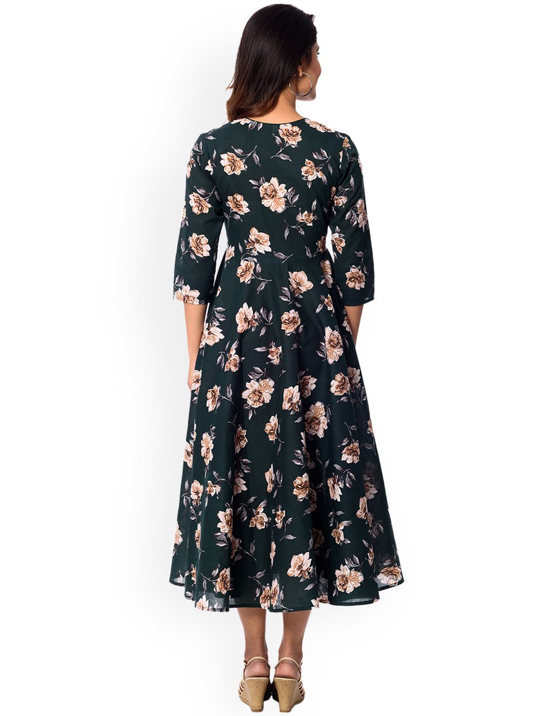Dhiyona AY Women's Green Printed Fit and Flare Dress