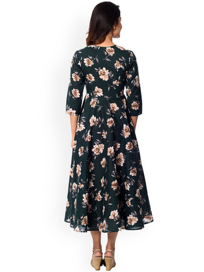 Dhiyona AY Women's Green Printed Fit and Flare Dress