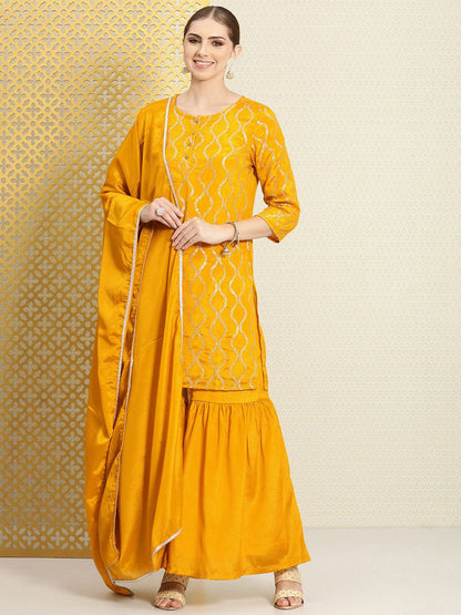 Dhiyona PD Women Women Ethnic Motifs Sequinned Jashn Kurta with Sharara & With Dupatta