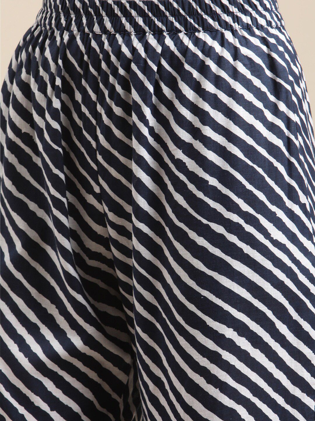 Dhiyona VA Women's Navy Blue Striped Empire Sequinned Kurta with Sharara & With Dupatta