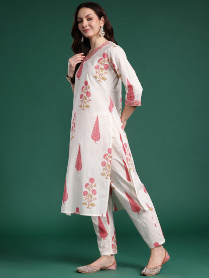 Dhiyona IE Floral Printed Regular Pure Cotton Kurta with Trousers & With Dupatta