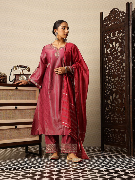 Dhiyona PD Women Floral Yoke Design Thread Work Jashn Kurta with Trousers & Dupatta