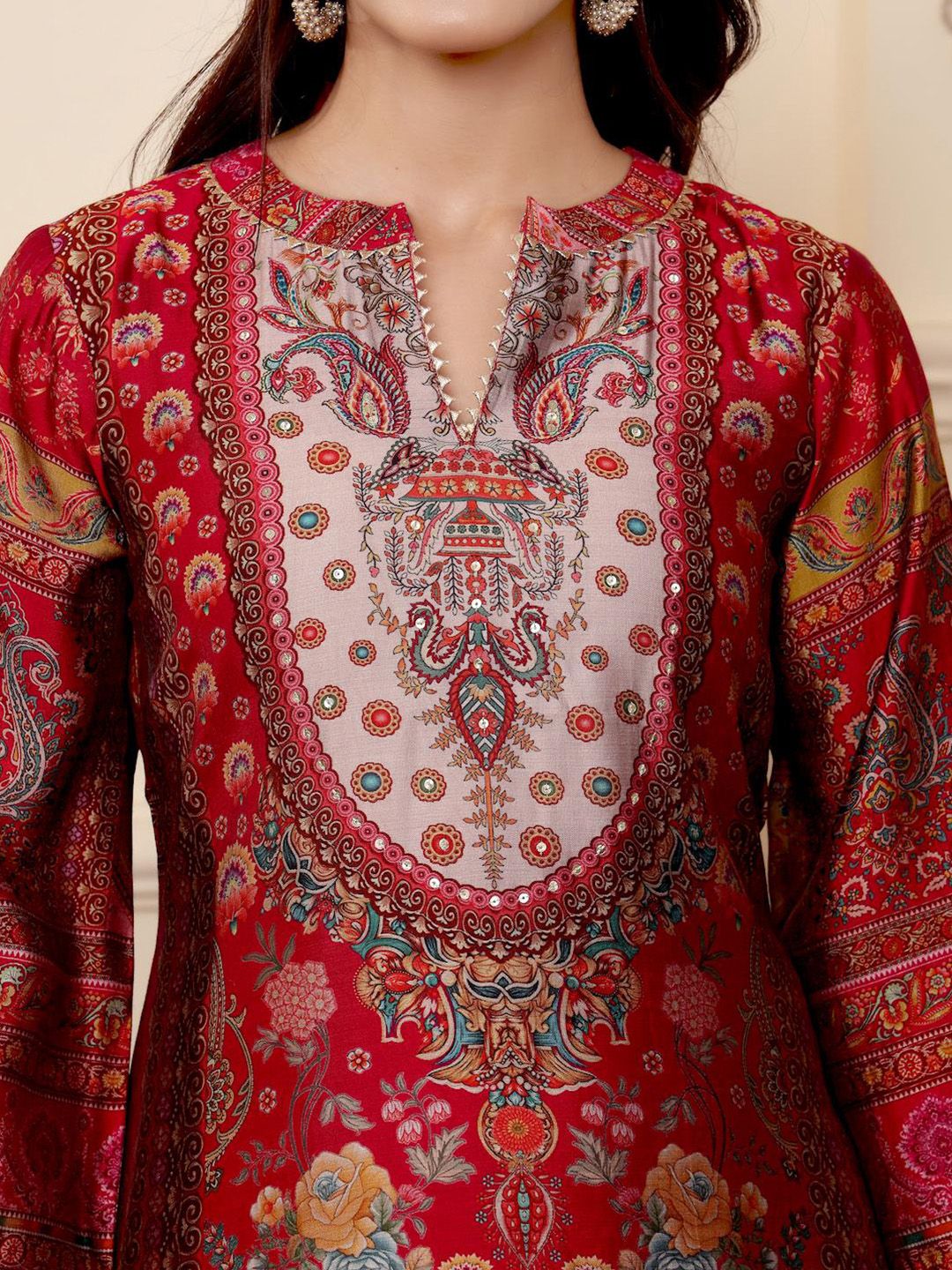 Dhiyona VA Women'sEthnic Motifs Printed Gotta Patti Chanderi Silk Kurta With Trousers And Dupatta