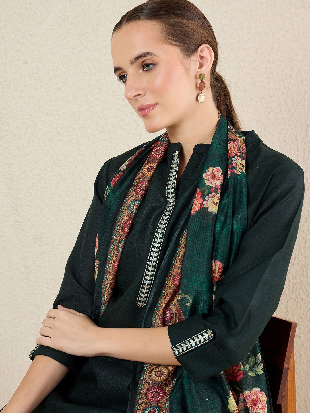 Women Embroidered Regular Kurta with Trousers & Dupatta