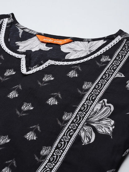 Dhiyona IE Ethnic Motifs Printed Pure Cotton Kurta with Trousers & With Dupatta