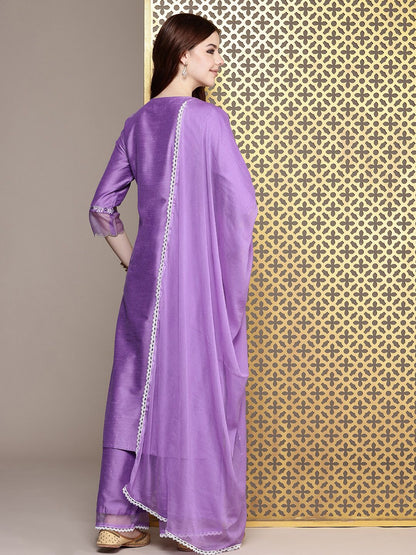 Dhiyona PD Women Floral Yoke Design Thread Work Jashn Kurta & Palazzos With Dupatta