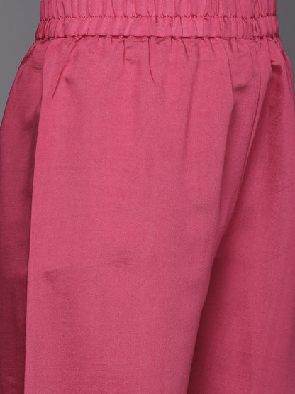 Dhiyona VA Women's Pink Ethnic Motifs Embroidered Thread Work Kurta with Trousers & With Dupatta