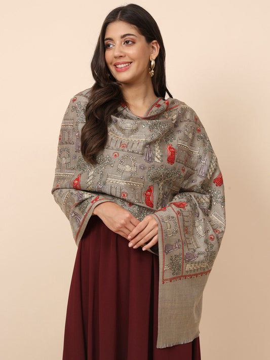 Dhiyona PA Ethnic Motifs Embroidered Woolen Shawl
