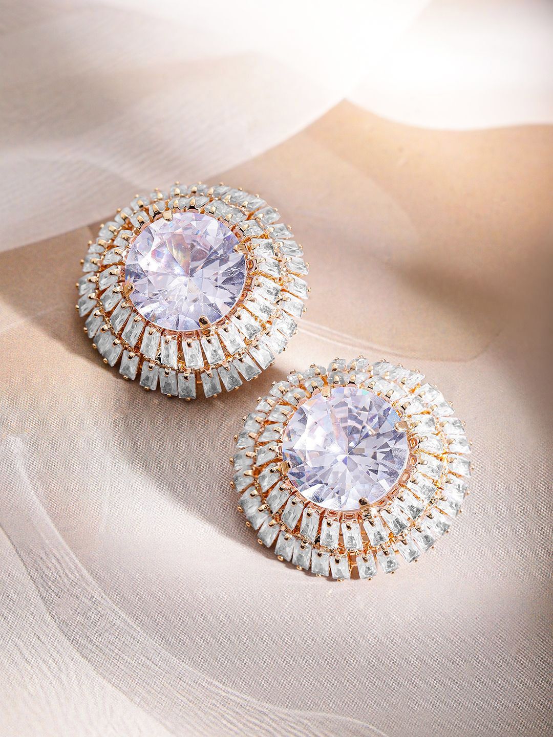 Dhiyona RJ Women's 18K Gold-Plated Brass Crystal Studded Geometric Studs