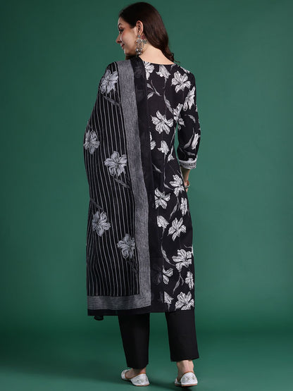 Dhiyona IE Ethnic Motifs Printed Pure Cotton Kurta with Trousers & With Dupatta