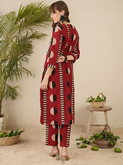 Dhiyona IE Printed Pure Cotton Straight Tunic & Trousers Co-Ord Set