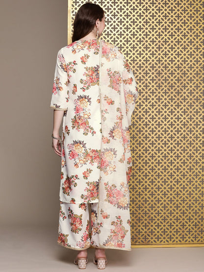 Dhiyona PD Women Women Floral Printed Gotta Patti Kurta with Palazzos & Dupatta