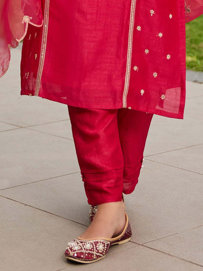 Women Ethnic Motifs Embroidered Panelled Kurta with Trousers & With Dupatta