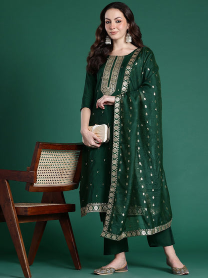 Ethnic Motifs Embroidered Regular Kurta with Trousers & Dupatta