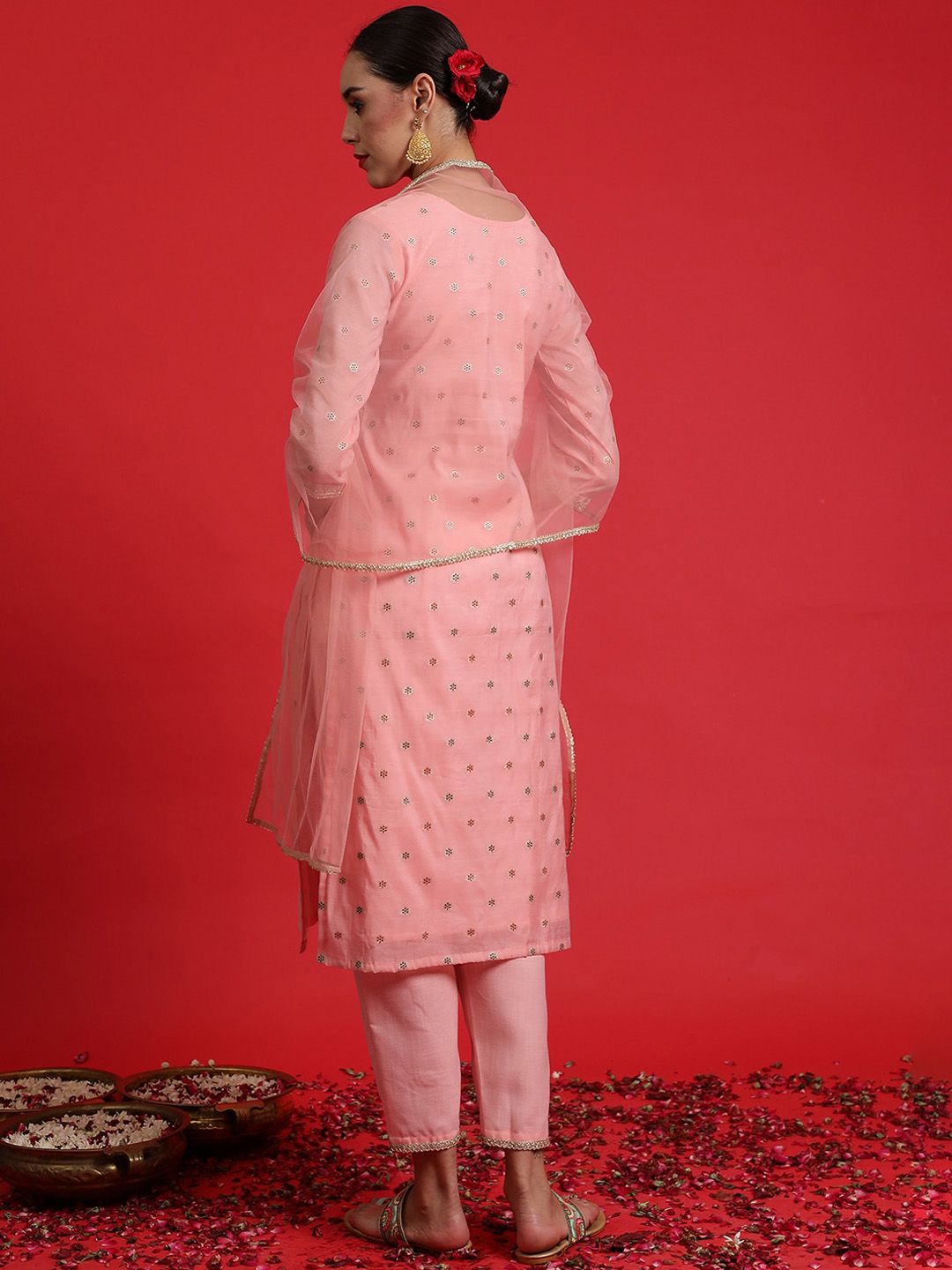 Dhiyona IE Ethnic Motifs Embroidered Sequinned Kurta With Trousers & Dupatta