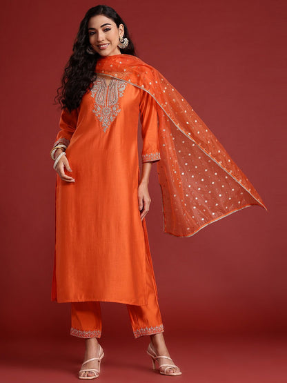 Paisley Yoke Design Zari Liva Kurta With Trousers & Dupatta