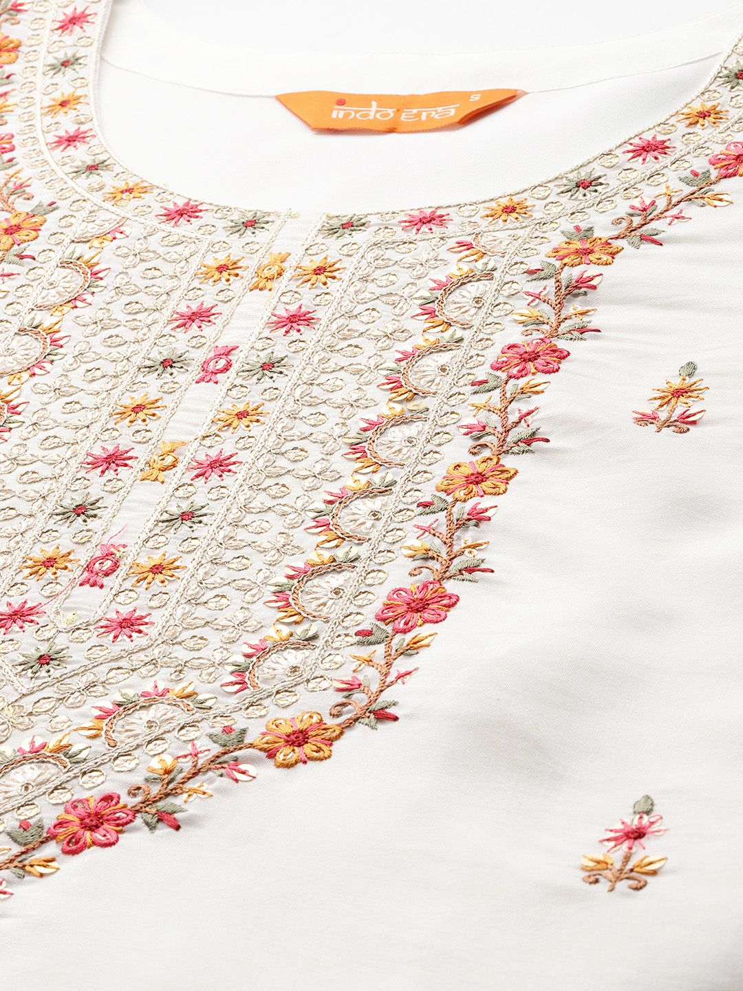 Dhiyona IE Floral Embroidered Thread Work Kurta With Trousers & Dupatta
