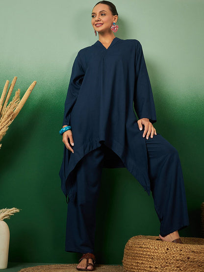 Dhiyona SN Women's A Line Asymmetric Kurta With Trouser