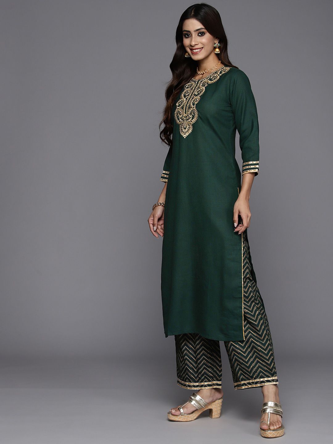 Women Ethnic Motifs Embroidered Liva Kurta & Palazzos With Dupatta