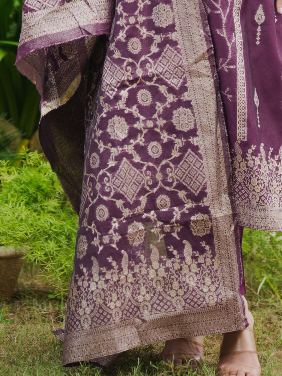 Women Woven Design Regular Kurta with Trousers & With Dupatta