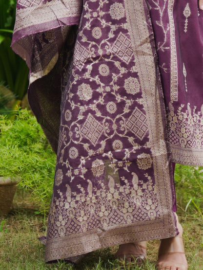 Women Woven Design Regular Kurta with Trousers & With Dupatta