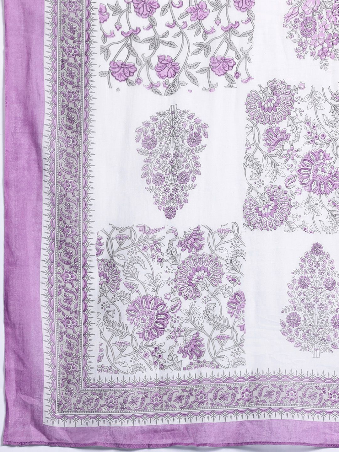 Plus Size Floral Printed Sequinned Pure Cotton Kurta with Trousers & With Dupatta