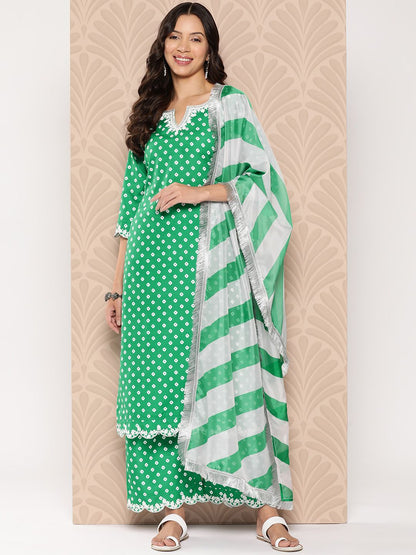 Dhiyona VA Women'sBandhani Printed Sequinned Kurta with Palazzos & Dupatta