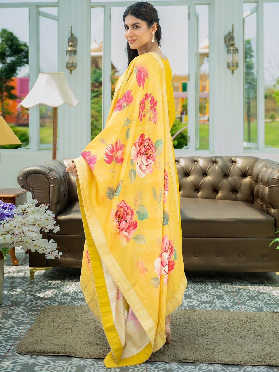 Women Floral Embroidered Regular Sequinned Kurta with Trousers & With Dupatta