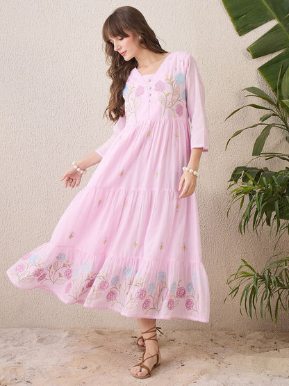 Dhiyona IE Women Floral Embroidered Thread Work Floral Anarkali Kurta