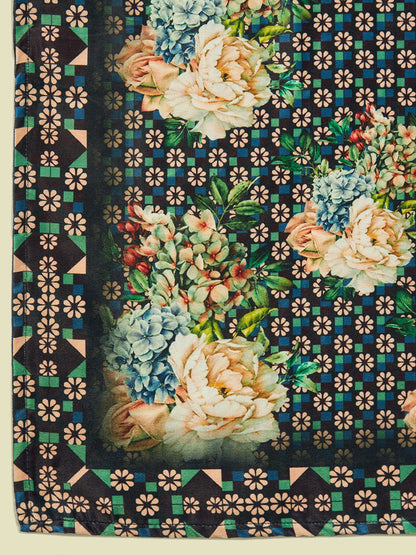 Dhiyona SO Women's Floral Yoke Design Regular Thread Work Velvet Kurta With Trousers & Dupatta