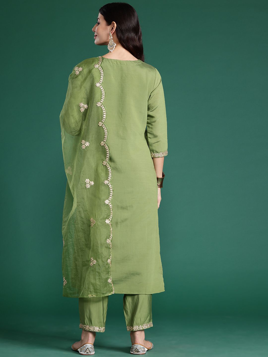 Ethnic Motifs Embroidered Gotta Patti Kurta With Trousers & Dupatta