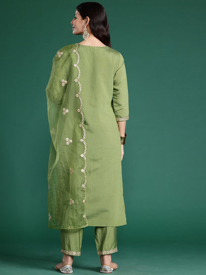 Ethnic Motifs Embroidered Gotta Patti Kurta With Trousers & Dupatta