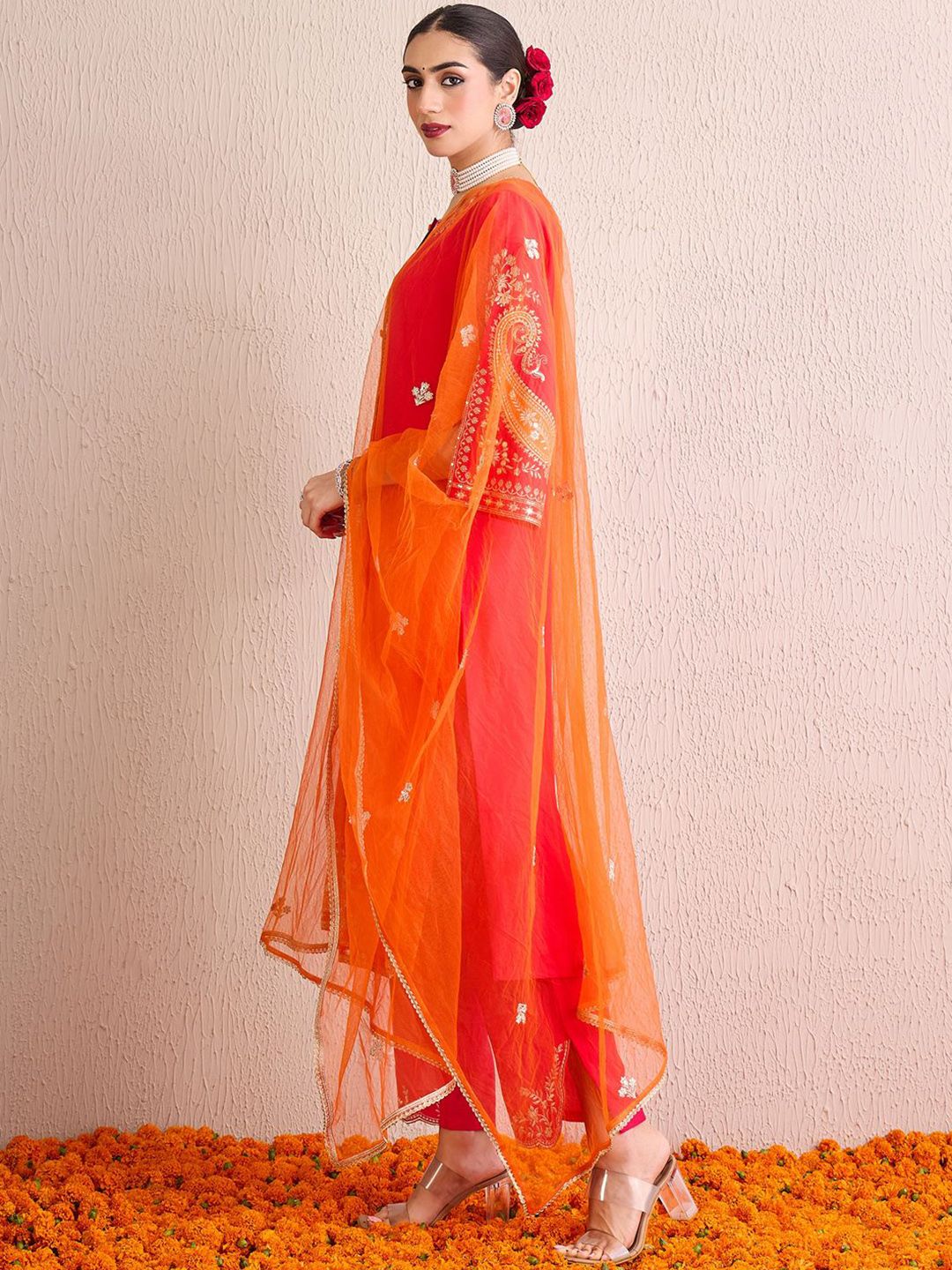 Women Ethnic Motifs Embroidered Regular Kurta with Trousers & With Dupatta