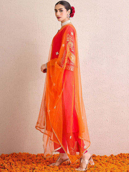 Women Ethnic Motifs Embroidered Regular Kurta with Trousers & With Dupatta