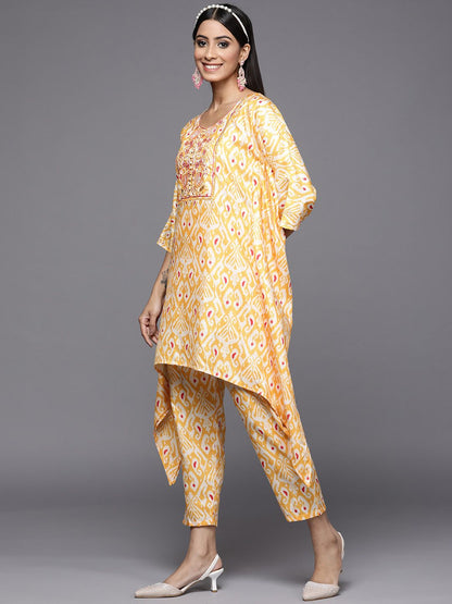 Women Yellow Ethnic Motifs Printed Sequinned Kurta with Trousers